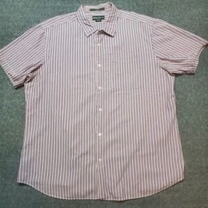 Eddie Bauer Classic Fit Seersucker Shirt Mens XL Red White & Blue Pinstripe